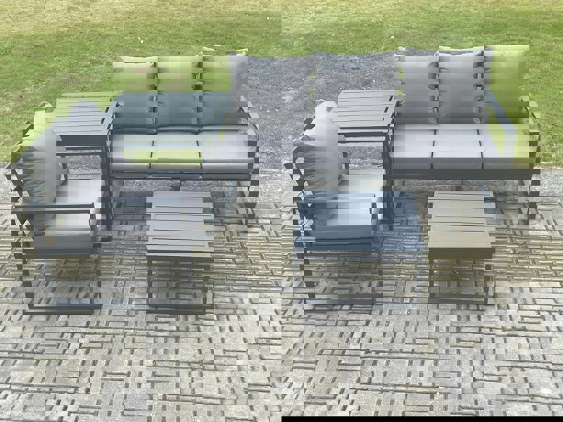 Fimous Aluminium Outdoor Garden Furniture Set Lounge Sofa Chairs Square Coffee Table Sets with Side Table Conservatory Set Dark Grey
