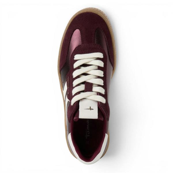Tamaris Women's Burgundy Red Leather Trainers Sneaker Shoes - 23723-44