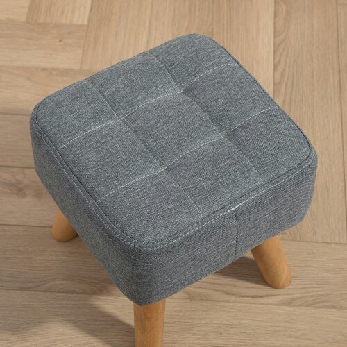 Wyld Haus Sayo Linen Look Light Grey Square Padded Footstool Tufted Diamond