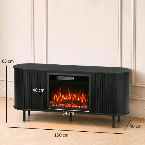 HOMCOM Electric Fireplace TV Stand for 70" TVs, 2 Storage Cupboards, Black