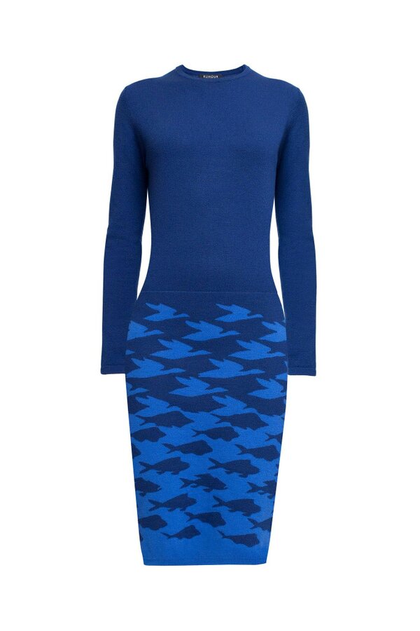 Sea & Sky two-tone blue jacquard knitted dress