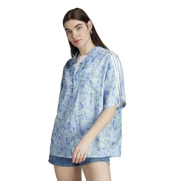 Adidas Womens/Ladies Originals Floral Pattern Relaxed Fit Short-Sleeved Resort Shirt - Blue - 
