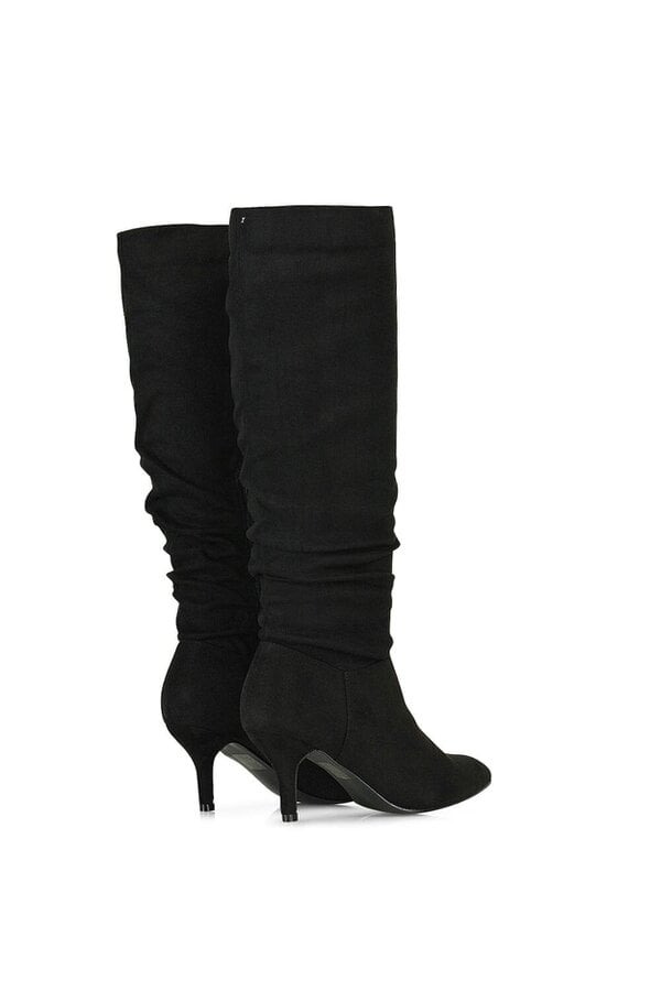 XY LONDON Ruched Knee High Pointed Mid Stiletto Heel Boots