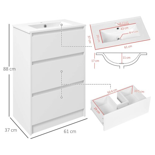 Wyld Haus Nilute Floor Standing Bathroom Vanity Unit With Basin And 2 Drawers High Gloss White 600mm