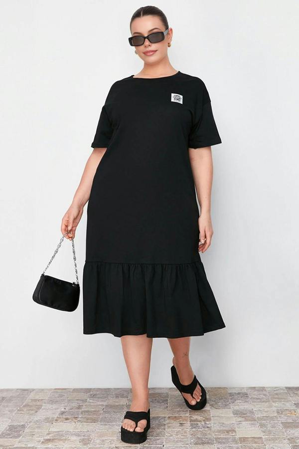WOVCOR 100% Cotton Knitted Plus Size T-shirt Dress