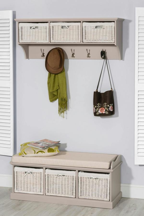 Statement Furniture Tetbury Large Hanging Shelf with White Wicker Storage Baskets