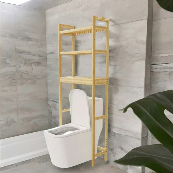 BMBO 3 Tier Wooden Over Toilet Storage Unit Natural Brown
