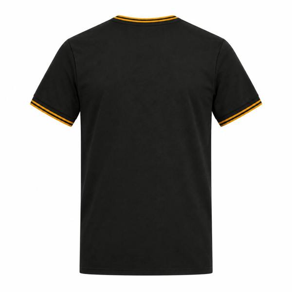 Anchor grey Fred Perry cotton t-shirt with golden twin-tipped detailing on the crew neck and short sleeve cuffs.