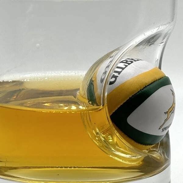 Personalised Rugby Ball Beer Glass - product in use
