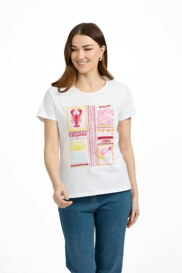 Mudflower Holiday Mode Embellished Embroidered Cotton T-Shirt
