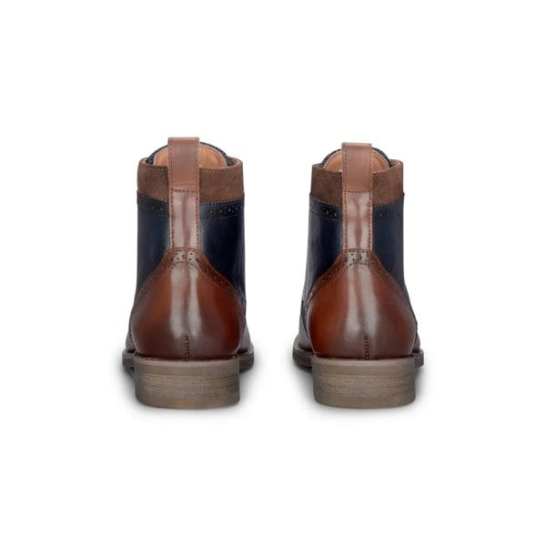 Justin Reess Teddy - Men's Brown Leather Navy Tweed Oxford Shoes