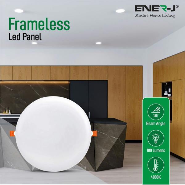 ENER-J Pack of 4 24W Frameless Recessed-Surface Super LED Panel Downlights, 105mm, Round, 2 Years Warranty - 4000K