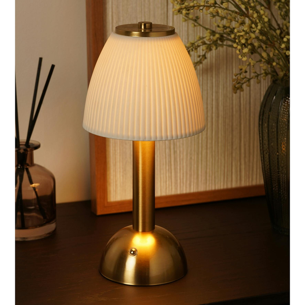 Hestia White USB LED Touch Table Lamp with Bronze Base