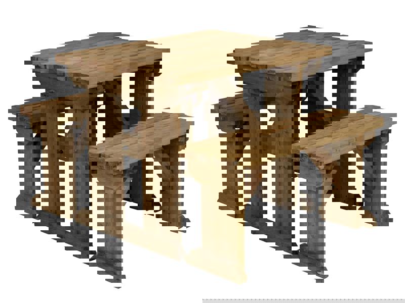 Aspen Picnic Table and Benches Set - Rustic Finish Wooden Outdoor Dining Set for Gardens and Patios