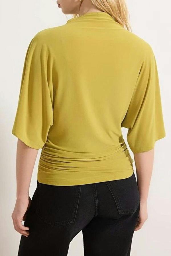 WOVCOR Boat Neck Batwing Sleeve Stretchy Knit Blouse