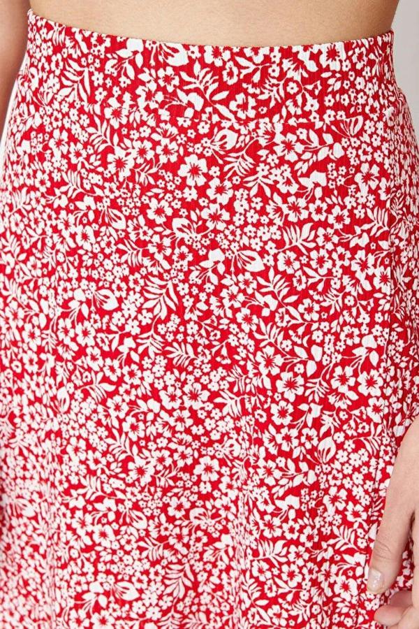 WOVCOR Printed High-Waisted Stretch Skirt with Gathering and Ruffles