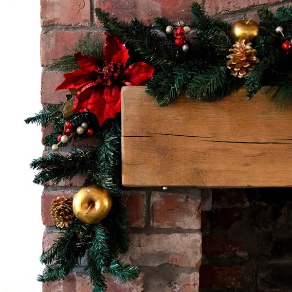 Samuel Alexander 180cm (6ft) Deluxe Red and Gold Poinsettia Christmas Garland Decoration