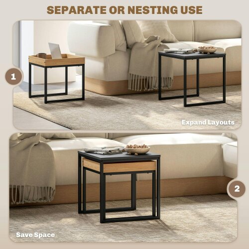 Wyld Haus Lavi Set Of 2 Boxy Nesting Tables Wooden Black And Wood Effect