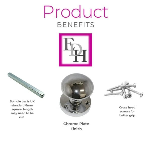 EDH Door Hardware Polished Chrome Round Door Knob Set Including Tubular Latch - Victorian Style