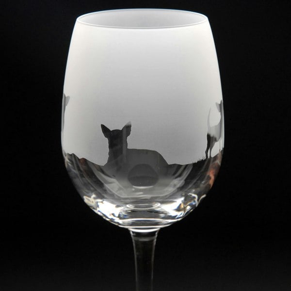 Glyptic Glass Art Chihuahua Dog Crystal Wine Glass - Hand Etched/Engraved Gift