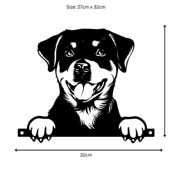 EDH Door Hardware Metal Rottweiler Peeking Dog Silhouette – 27cm x 32cm | Durable Outdoor & Indoor Wall Art for Garden, Fence, or Home Décor
