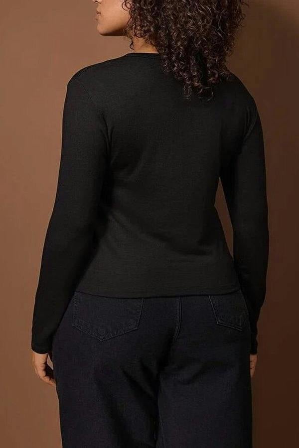 WOVCOR Snap Button Crop Length Basic Knitted Plus Size Blouse