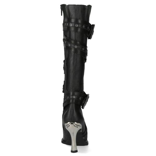 New Rock Womens Black Leather Gothic Knee-High Heeled Boots - M-9029-C10