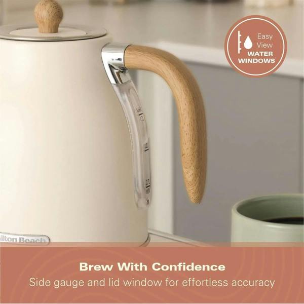 Hamilton Beach Scandi 1.7L Jug Kettle - Matte Cream with Wood Effect