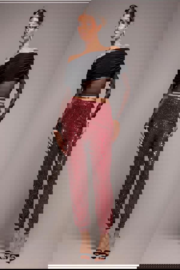 Sequin Cuffed Ankle Trouser - Wine TR360