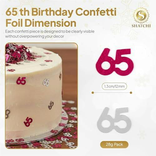 65th Birthday Pink and Silver Foil Confetti Decoration Set, Metallic Table Scatter for Parties image 1