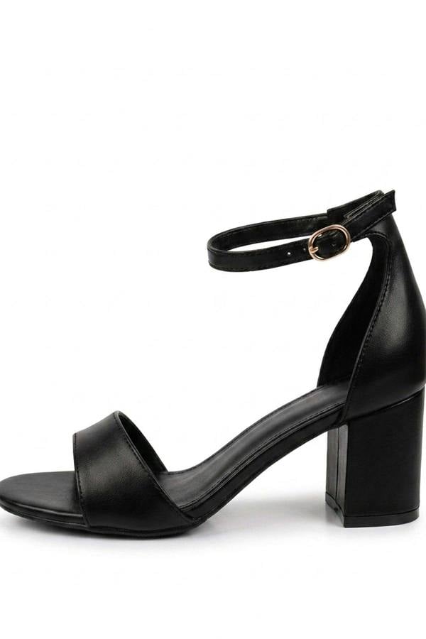 Saoirse Minimalist Block Heel Ankle Sandals - Black