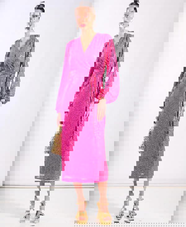 Pink Sequin Wrap Party Dress