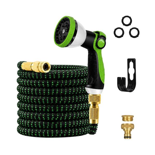 Traderight Expandable Garden Hose 10-Pattern Nozzle Kink-Free Green - 50FT