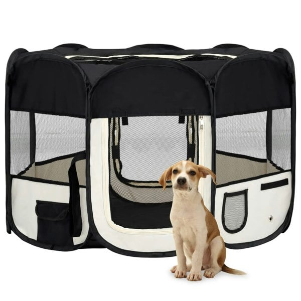 Berkfield Foldable Dog Playpen with Carrying Bag Black 110x110x58 cm