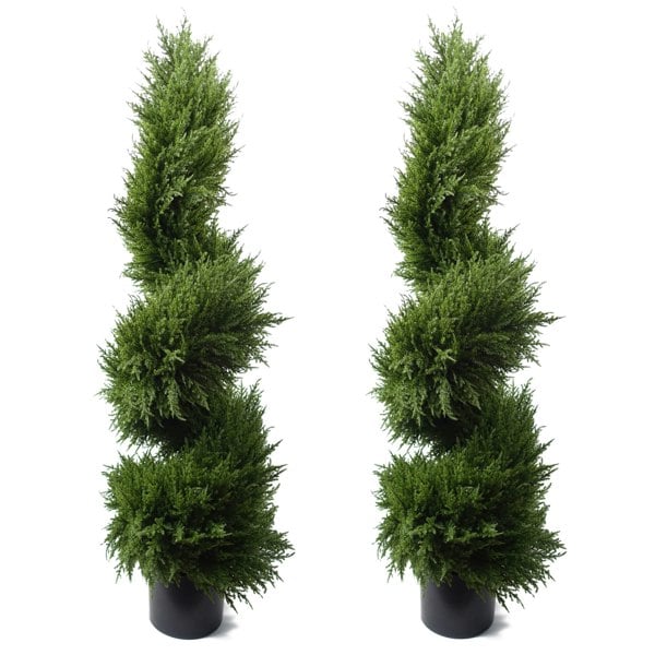 Leaf 120cm Pair of Premium Artificial Cypress Spiral Topiary