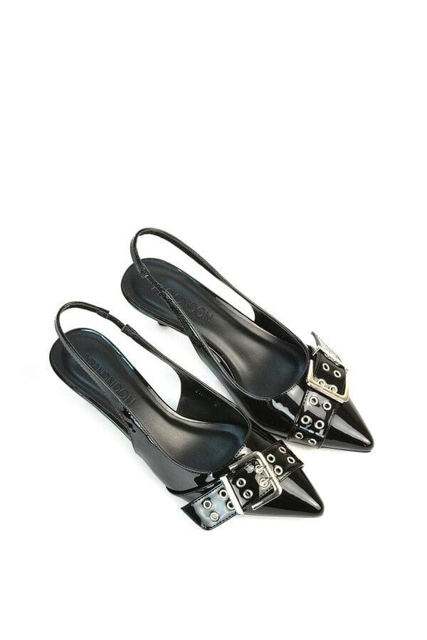 XY LONDON Pointed Toe Kitten Heels With Buckle