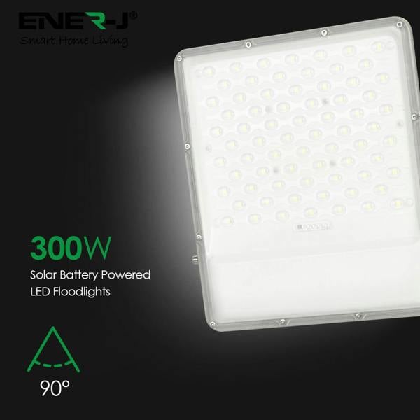 ENER-J 300W Solar LED Floodlight Outdoor with Panel, IP65 Waterproof, 3000 Lumens, Work Light for Garage, Garden, Warehouse & Parking