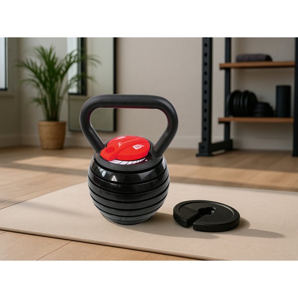 Strongology 7-in-1 Adjustable Smart Kettlebell up to 18kg Black with Red Dial Home Fitness Gym Equipment