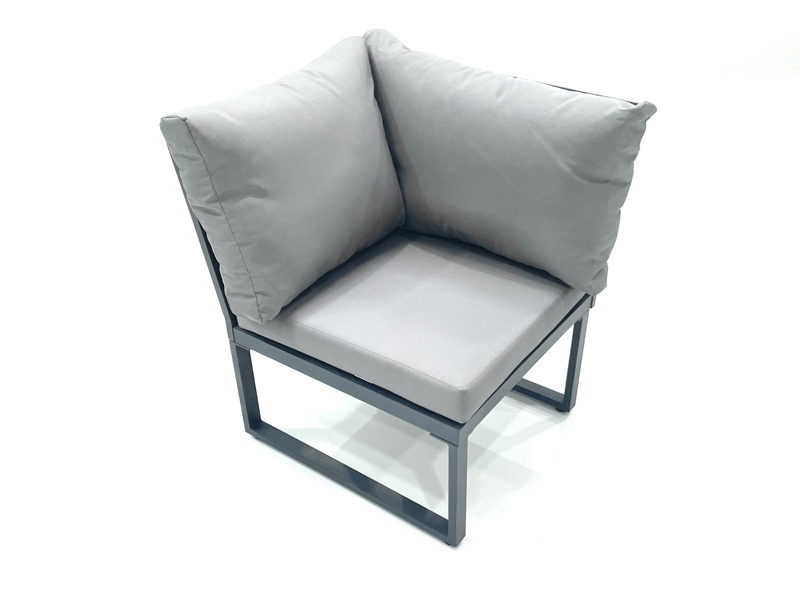 Fimous 9 Seater Aluminum Outdoor Garden Furniture Set with Corner Sofa, 2 Arm Chairs, Adjustable Rising Dining Table - Dark Grey