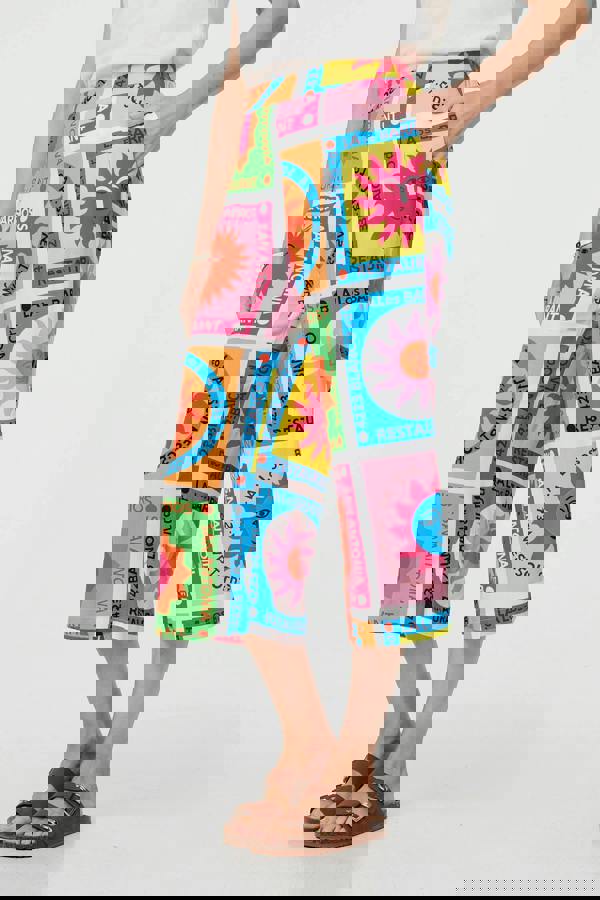 Orange | Patchwork Print Wide Leg Crop Trousers
