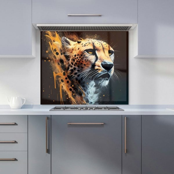 Warren Reed - Designer Cheetah Face Splashart Dark Background Kitchen Splashback