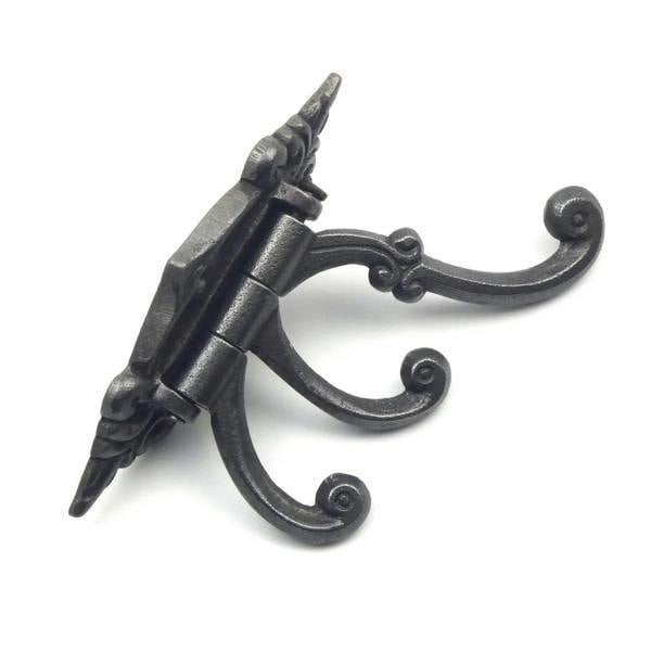 Antique Cast Iron Decorative Swivel Triple Hat and Coat Hook