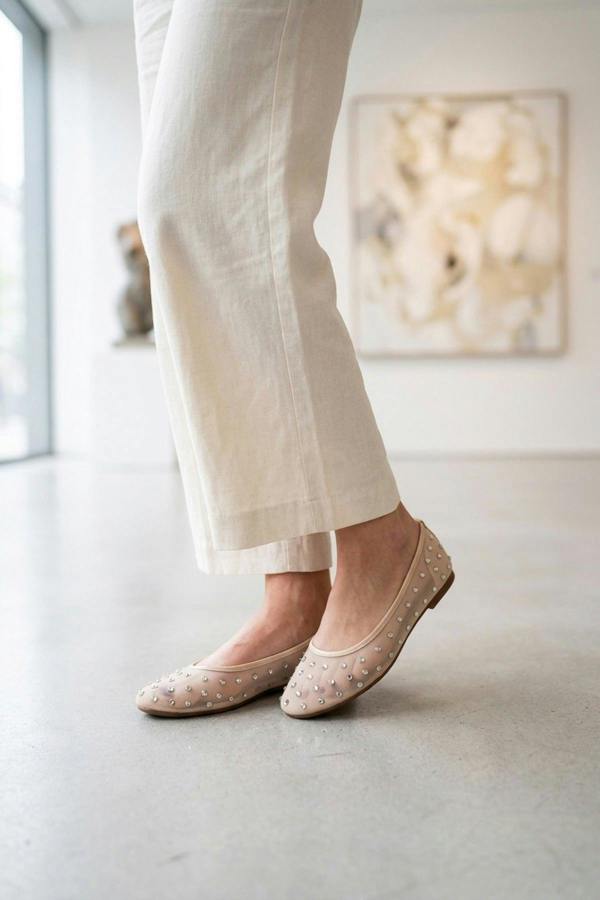 Saoirse Sheer Embellished Ballet Flats - BEIGE