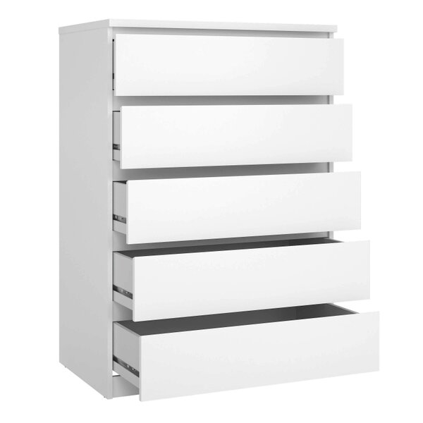 Wyld Haus Budapest Tall White Wooden Chest 5 Drawers