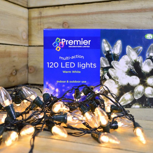 Samuel Alexander 11.9m 120 LED Premier Christmas Lights - Multi Action C6 Bulb in Warm White