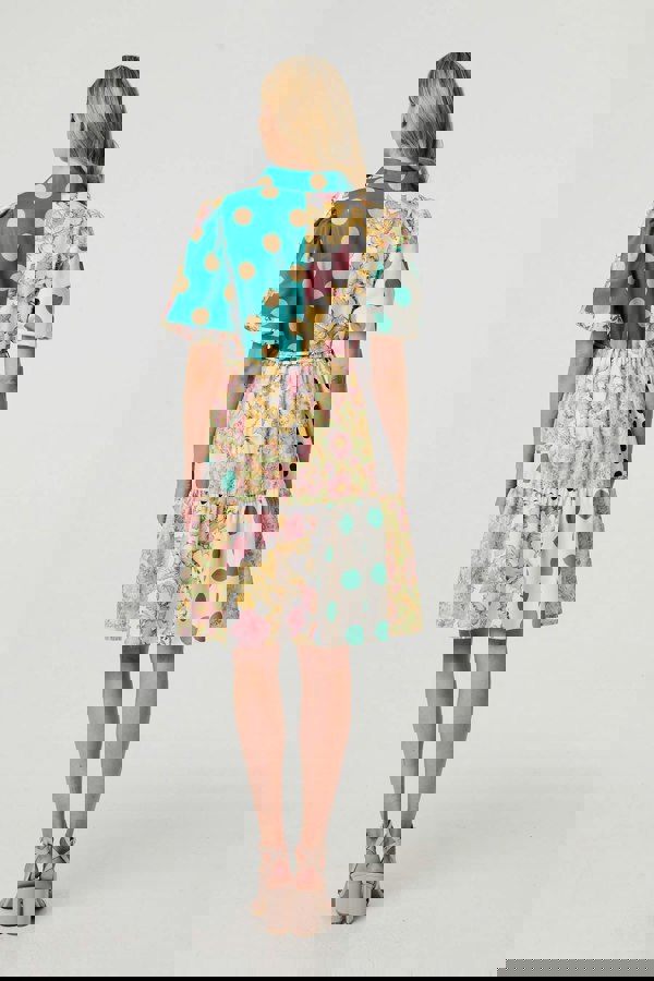 Yellow | Patchwork Print Knee Length Shirt Dress
