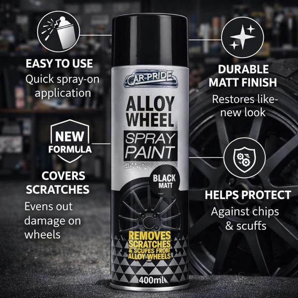 Carpride 5X Alloy Wheel Black Matt Spray Paint 400ml