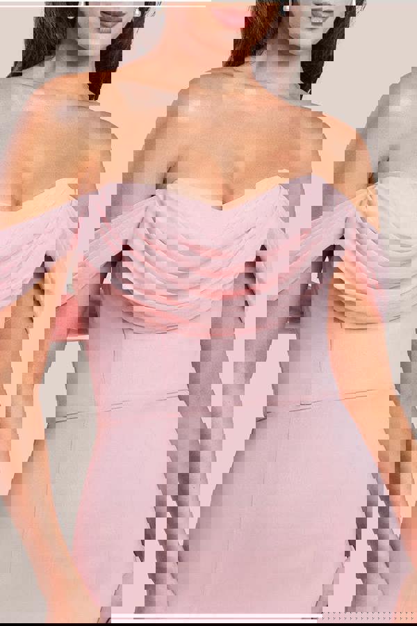 Chiffon Bardot Cowl Neck Maxi Dress - Blush DR2781A