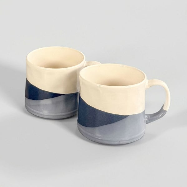 Scandi Home Set of 2 600ml Terra Fusion Painted Reactive Glaze Blue Ceramic Mugs