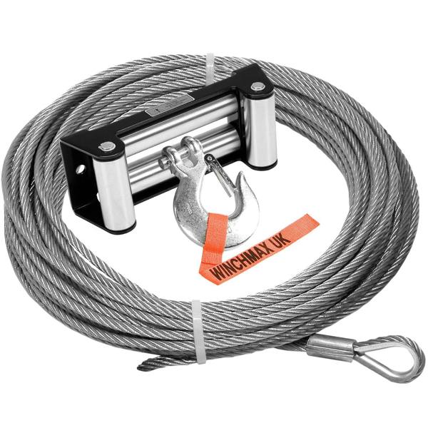 WINCHMAX Steel Rope 26m X 9.5mm, Hole Fix. 3/8 Hook. Black Roller Fairlead. For winches up to 13,500lb.